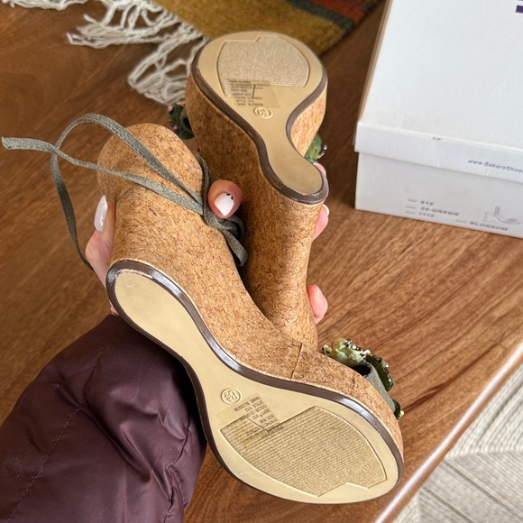 Bakers Olive Floral Wedge Sandals - Picture 3 of 4